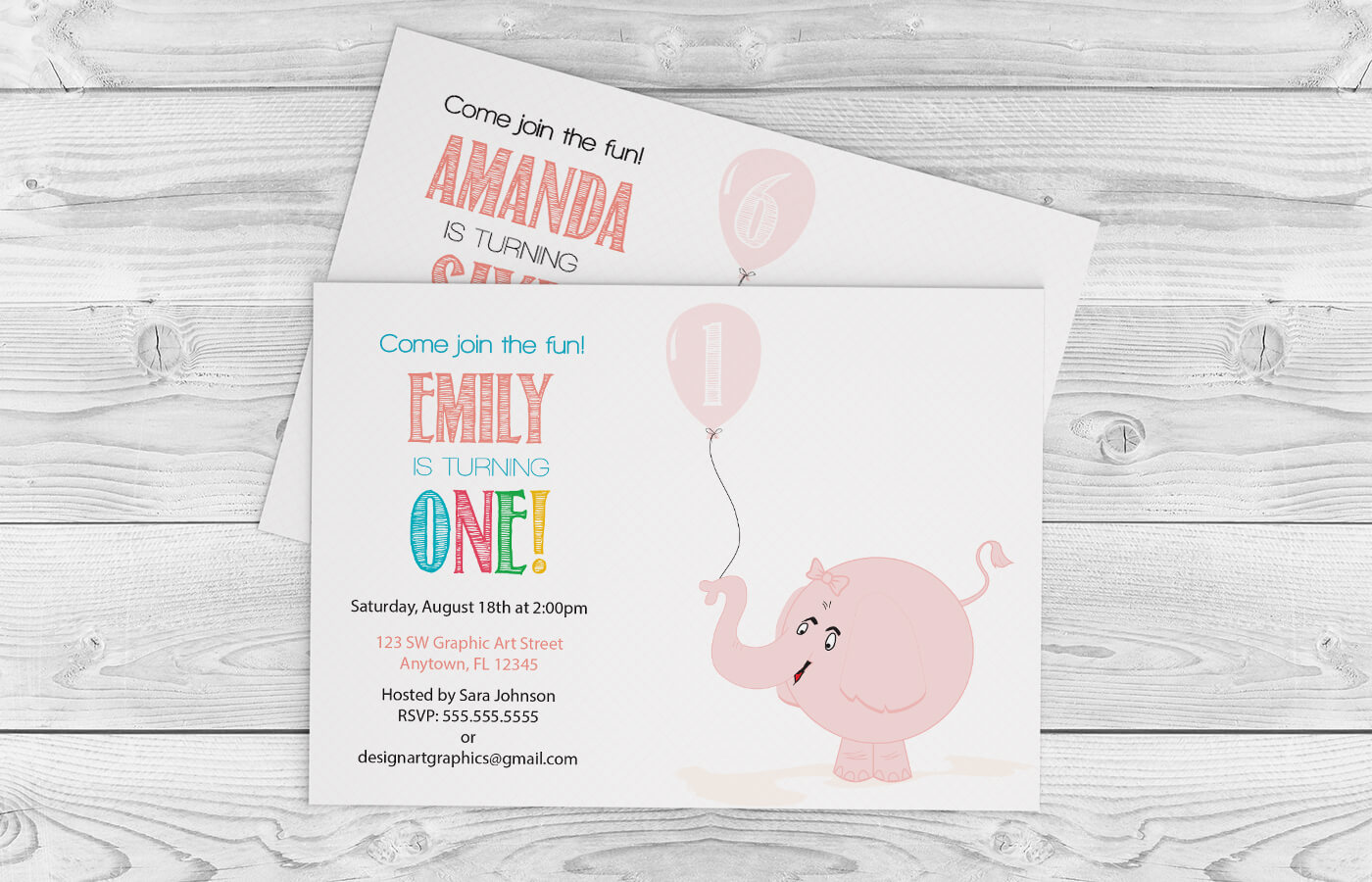 FREE Pink Elephant Birthday Printable Invitation Template