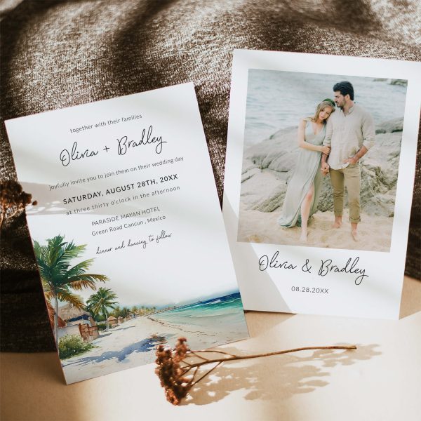 Cancun Wedding Invitation Template with Photo