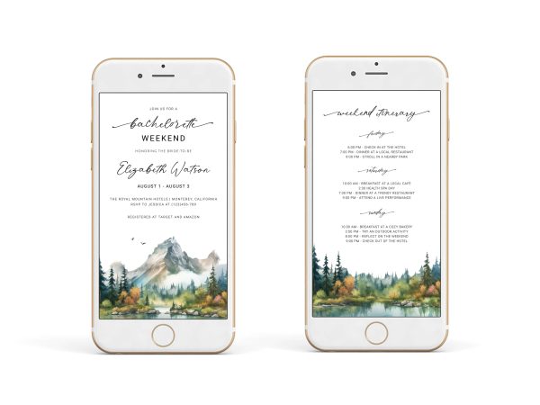 Electronic Mountain Forest Pine Bachelorette Party Invitation scaled