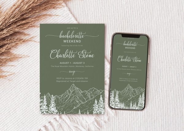 Rustic Mountain Forest Pine Bachelorette Party Invitation