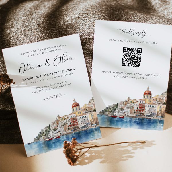 Printable Positano Amalfi QR Code Wedding Invitation