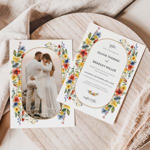 Wildflower Wedding Invitation Template with Photo