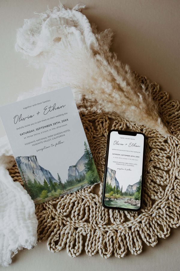 Watercolor Yosemite Valley Wedding Invitation Template scaled