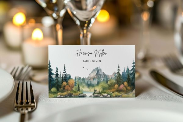 Forest Mountain Place Card Template