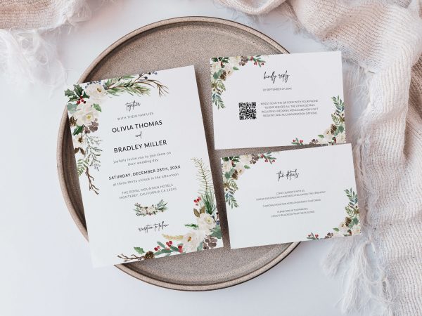 Holiday Winter Wedding Invitation Suite Template scaled