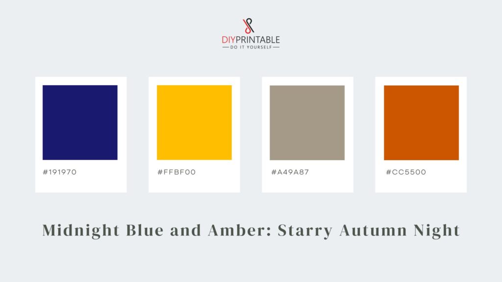 Midnight Blue and Amber Starry Autumn Night