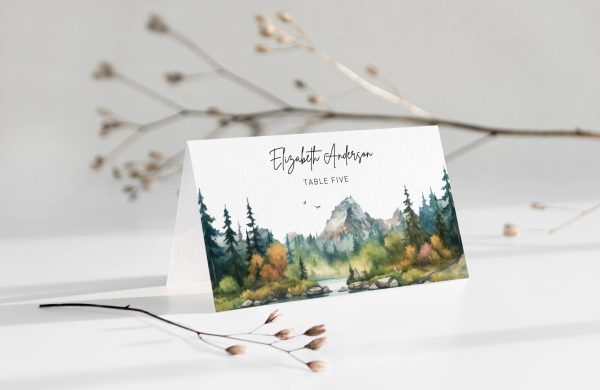 Rustic Forest Mountain Place Card Template