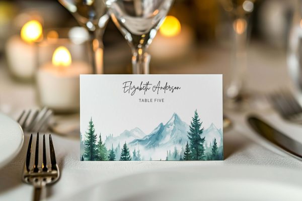 Woodland Mountain Flat Place Card Template