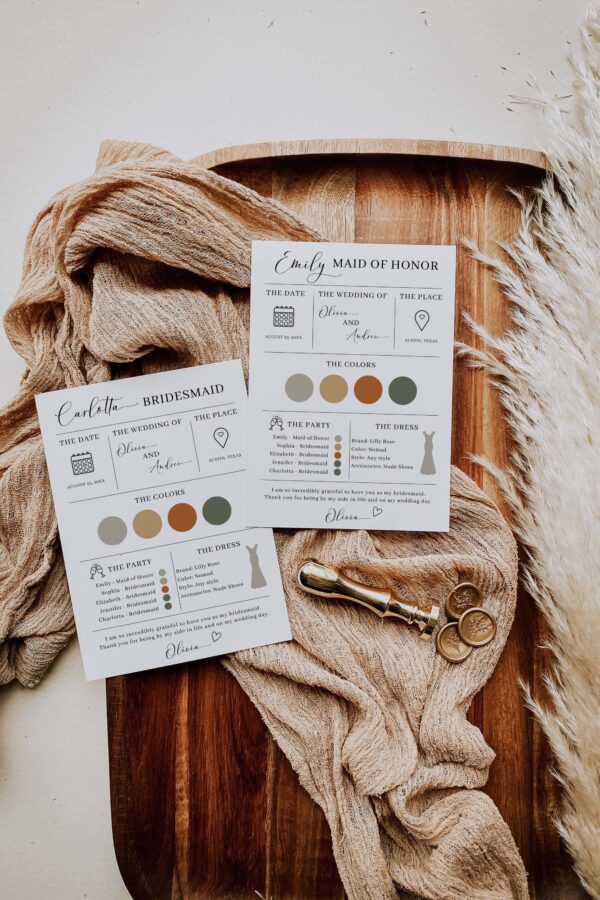 Bridesmaid Information Card Template