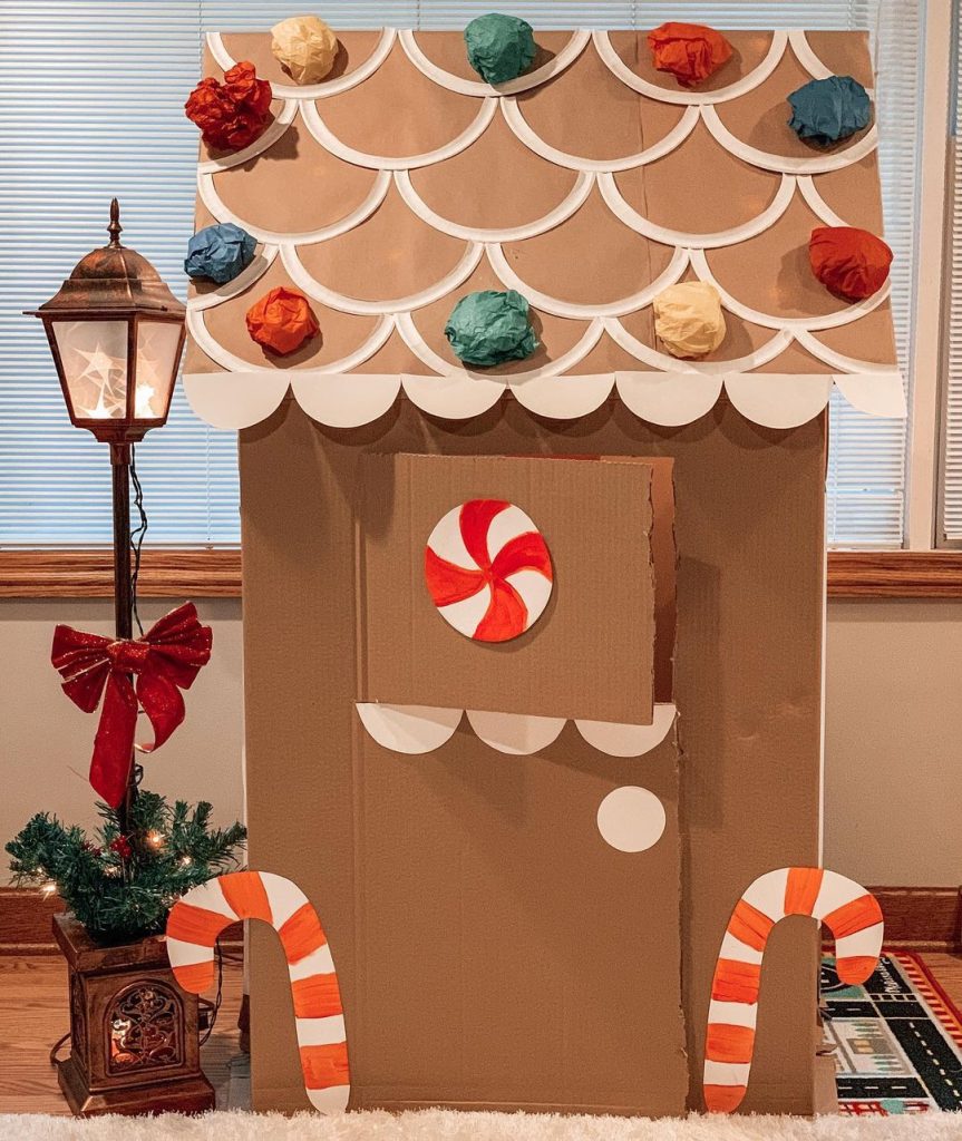 Cardboard Box Gingerbread House Christmas Activities for Kids