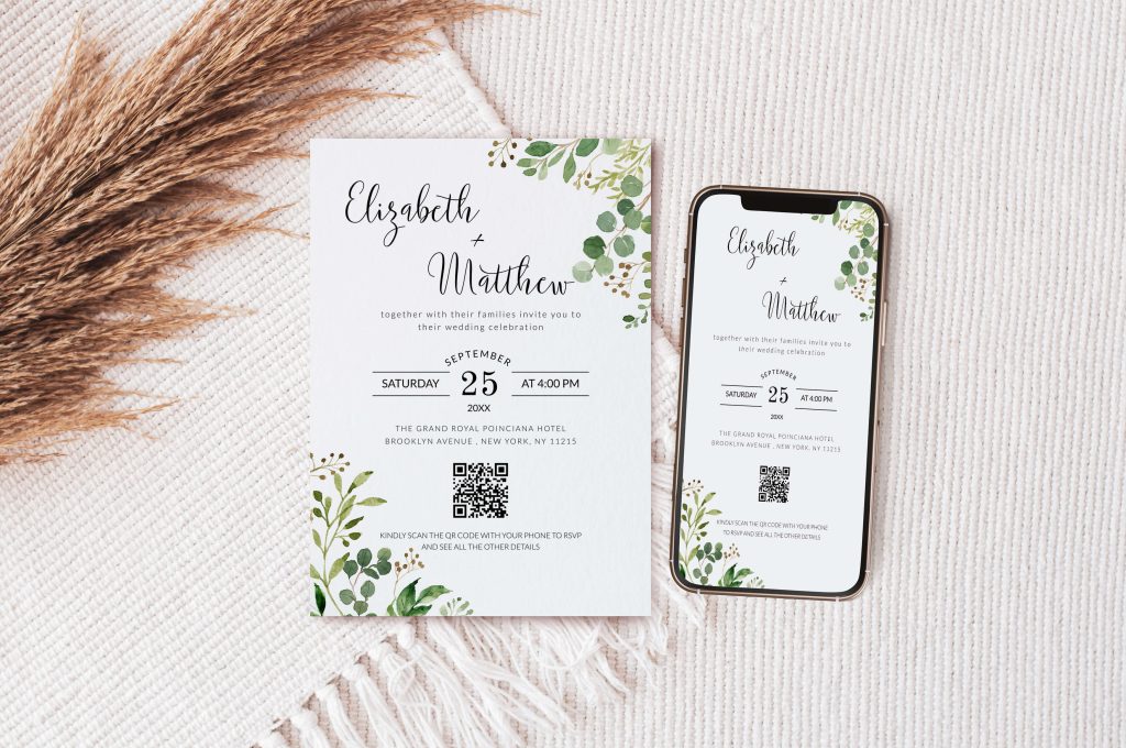 Electronic and Printable Greenery Wedding Invitation Template