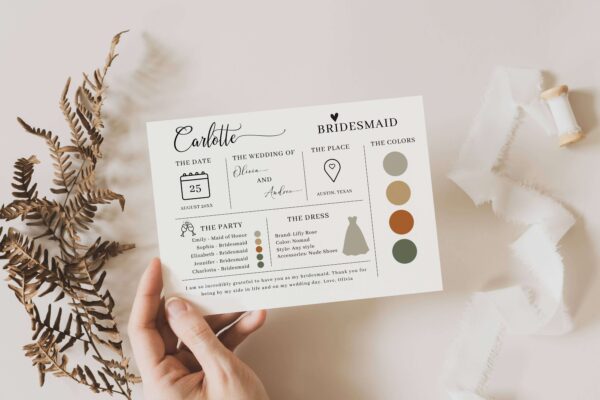 Horizontal Bridesmaid Information Card