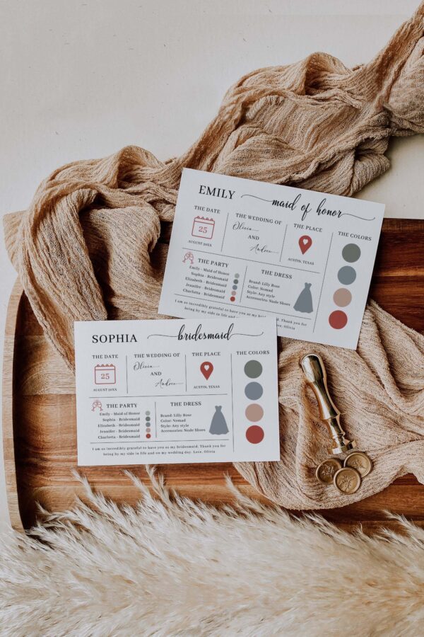 Minimalist Bridesmaid Info Card