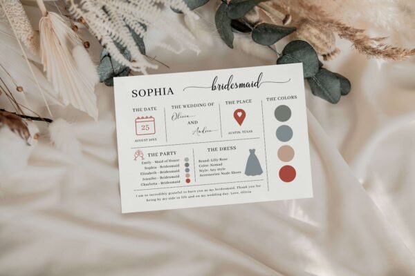 Minimalist Bridesmaid Info Card Template