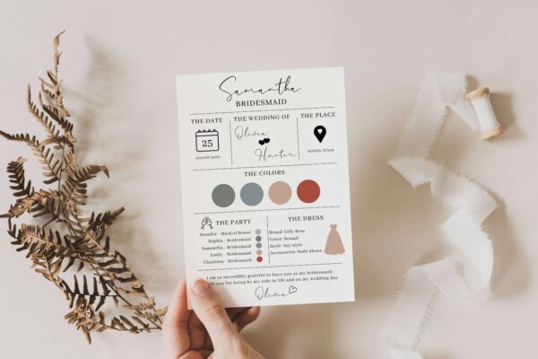 Minimalist Bridesmaid Info Card Template