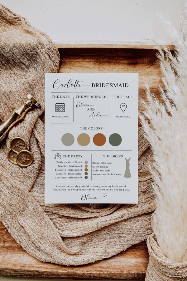 Printable Bridesmaid Information Card Template