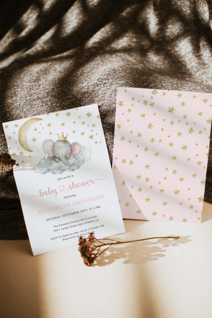 Elephant Baby Shower Invitation Girl Template