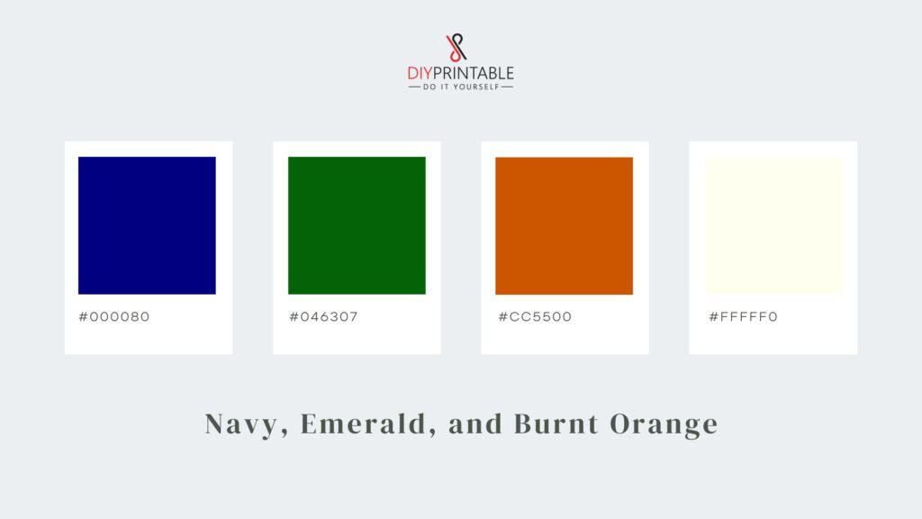 Navy, Emerald, and Burnt Orange