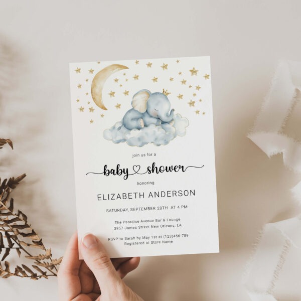 Sleepy Elephant Baby Shower Invitation Template